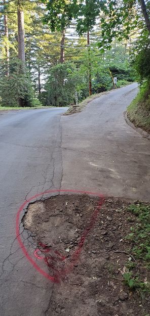 Seems cars cut the corner driving over this dirt area when passing using Brockenbrough's driveway